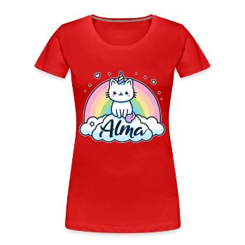 Alma Nom Prénom Licorne Chat - T-shirt bio Premium Femme - rouge - Devant - Mia (176cm)