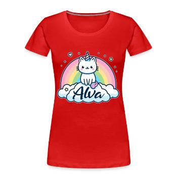 Alva Nom Prénom Licorne Chat - T-shirt bio Premium Femme - rouge - Devant - Mia (176cm)
