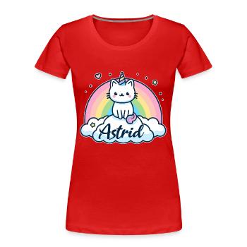 Astrid Nom Prénom Licorne Chat - T-shirt bio Premium Femme - rouge - Devant - Mia (176cm)