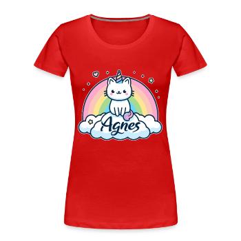 Agnès Nom Prénom Licorne Chat - T-shirt bio Premium Femme - rouge - Devant - Mia (176cm)