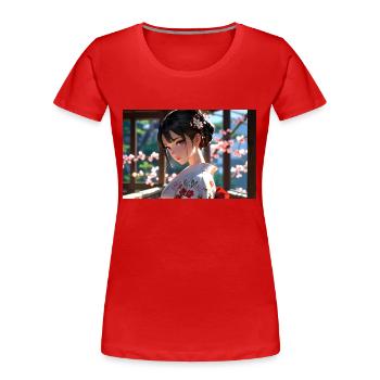 Geisha colorée à l’élégance traditionnelle - T-shirt bio Premium Femme - rouge - Devant - Mia (176cm)