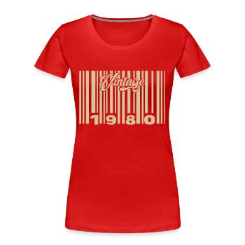 Jahrgang 1980 Barcode 1980: Jahr 2025. - Frauen Premium Bio T-Shirt - Rot - Vorne - Mia (176cm)