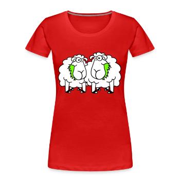 Deux moutons mangent de l’herbe 2 amis Équipe affamée - T-shirt bio Premium Femme - rouge - Devant - Mia (176cm)