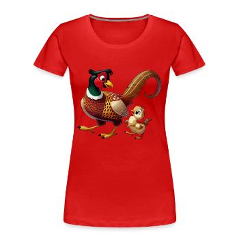 Faisan mâle avec enfant - T-shirt bio Premium Femme - rouge - Devant - Mia (176cm)