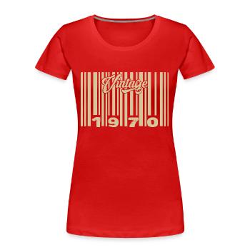 Jahrgang 1970 Barcode 1970: Jahr 2025. - Frauen Premium Bio T-Shirt - Rot - Vorne - Mia (176cm)