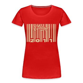 Jahrgang 2011 Barcode 2011: Jahr 2025. - Frauen Premium Bio T-Shirt - Rot - Vorne - Mia (176cm)