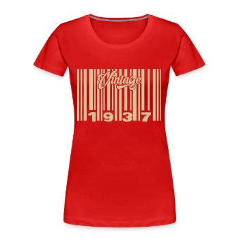 vintage 1937 Code barre 1937: Année 2025. - T-shirt bio Premium Femme - rouge - Devant - Mia (176cm)