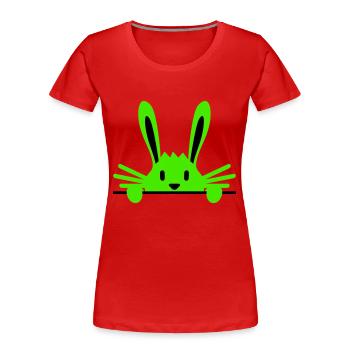 Hase versteckt sich schüchtern hinter Mauer Zaun - Frauen Premium Bio T-Shirt - Rot - Vorne - Mia (176cm)