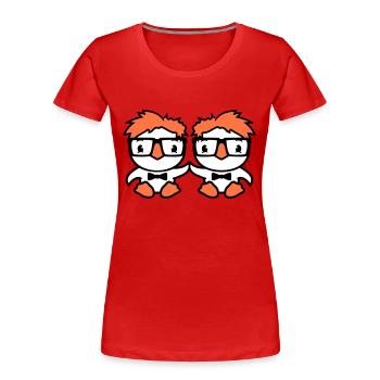2 Birds Nerd Geek Smart Intelligent Horn-Rimmed Glasses - Women's Premium Organic T-Shirt - red - Front - Mia (176cm)