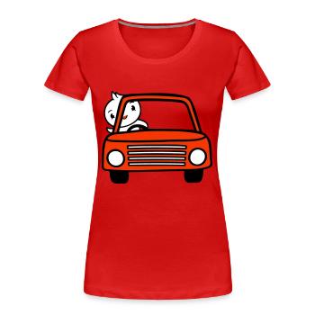Duck waving car driver driving fast vehicle - Women's Premium Organic T-Shirt - red - Front - Mia (176cm)