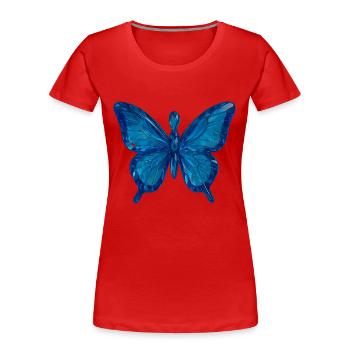 Blauer Schmetterling im glasklaren Design - Frauen Premium Bio T-Shirt - Rot - Vorne - Mia (176cm)