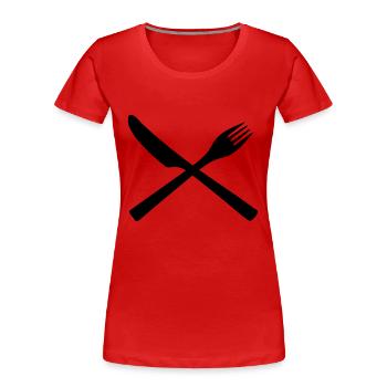 Koch - Besteck - Messer - Gabel - Frauen Premium Bio T-Shirt - Rot - Vorne - Mia (176cm)