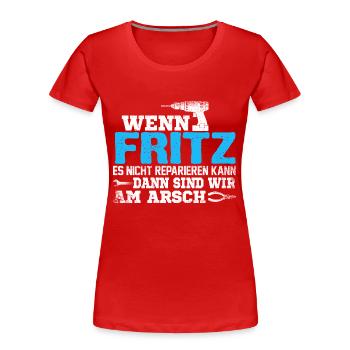 FRITZ - kann es reparieren - Frauen Premium Bio T-Shirt - Rot - Vorne - Mia (176cm)