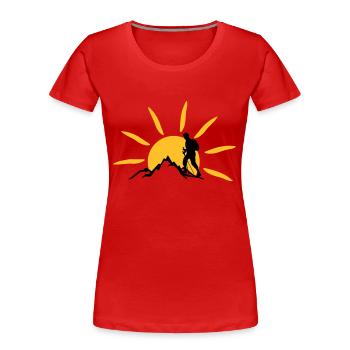Freizeit - Berge Wanderer - Frauen Premium Bio T-Shirt - Rot - Vorne - Mia (176cm)