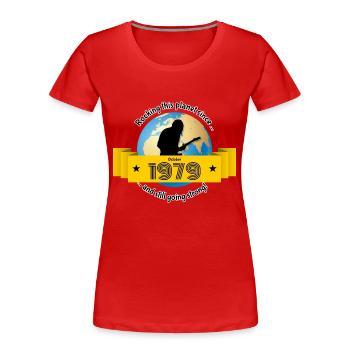 44. Geburtstag Rocking this planet since 10/1979 - Women's Premium Organic T-Shirt - red - Front - Mia (176cm)