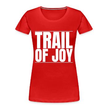 Happy Trail Riding Mountain Bike Trails - Women's Premium Organic T-Shirt - red - Front - Mia (176cm)