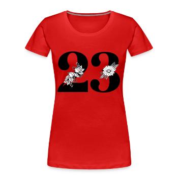 Numéro 23 floral noir -23e anniversaire floral - T-shirt bio Premium Femme - rouge - Devant - Mia (176cm)