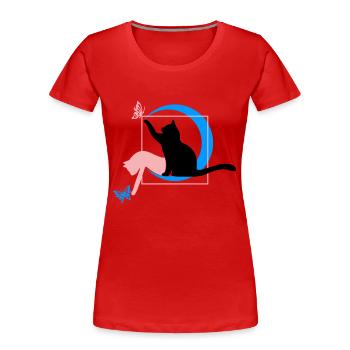 Le chat style Léonard de Vinci en cercle carré - T-shirt bio Premium Femme - rouge - Devant - Mia (176cm)