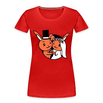 2 Hasen Pärchen Verliebt Frau Mann Reich Zylinder - Frauen Premium Bio T-Shirt - Rot - Vorne - Mia (176cm)