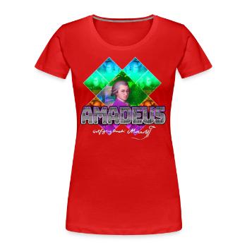 Mozart Pop-Art | Wolfgang Amadeus Mozart Geschenk - Frauen Premium Bio T-Shirt - Rot - Vorne - Mia (176cm)