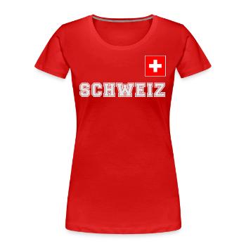 Schweiz Trikot Look - mit Fahne Flagge auf Brust - Frauen Premium Bio T-Shirt - Rot - Vorne - Mia (176cm)