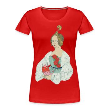Portrait einer Frau mit blondem Haar und Monster - Frauen Premium Bio T-Shirt - Rot - Vorne - Mia (176cm)