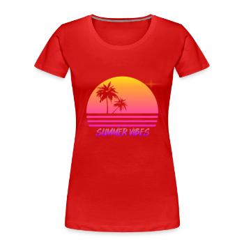 Summer Vibes Retro Synth Sunset Style Shirt - Women's Premium Organic T-Shirt - red - Front - Mia (176cm)