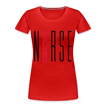 nurse doctor text stechen spritze blut arzt abhoer - Frauen Premium Bio T-Shirt - Rot - Vorne - Mia (176cm)