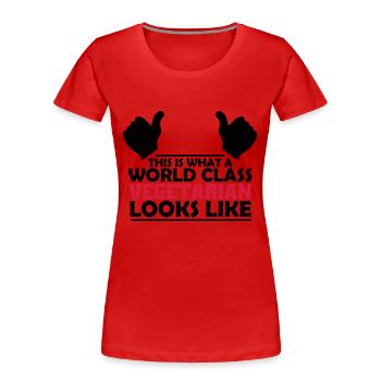 world class vegetarian - Women's Premium Organic T-Shirt - red - Front - Mia (176cm)