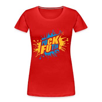 puck futin logo design - Women's Premium Organic T-Shirt - red - Front - Mia (176cm)