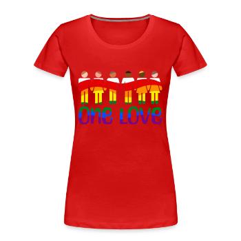 One love rainbow pride outfit - Frauen Premium Bio T-Shirt - Rot - Vorne - Mia (176cm)