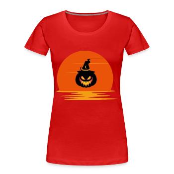vintage coucher de soleil effrayant visage de citrouille Halloween - T-shirt bio Premium Femme - rouge - Devant - Mia (176cm)