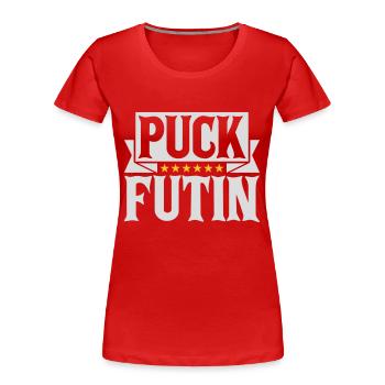 puck futin logo design - Women's Premium Organic T-Shirt - red - Front - Mia (176cm)