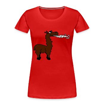 Spitting Llama - Frauen Premium Bio T-Shirt - Rot - Vorne - Mia (176cm)