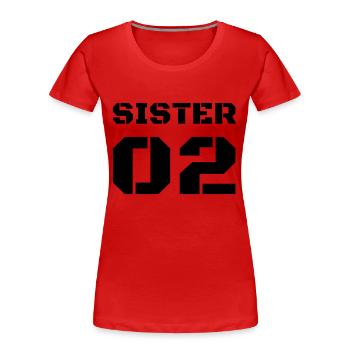 T-shirt design with lettering "Sister 02" - Women's Premium Organic T-Shirt - red - Front - Mia (176cm)