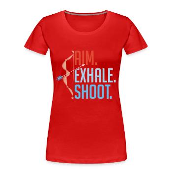 Aim Exhale Shoot. Bow & Arrows Target Archery - Frauen Premium Bio T-Shirt - Rot - Vorne - Mia (176cm)