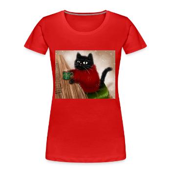 Katze im Pullover - Frauen Premium Bio T-Shirt - Rot - Vorne - Mia (176cm)