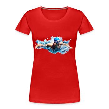 Schwimmen gibt es in verschiedenen Disziplinen - Frauen Premium Bio T-Shirt - Rot - Vorne - Mia (176cm)