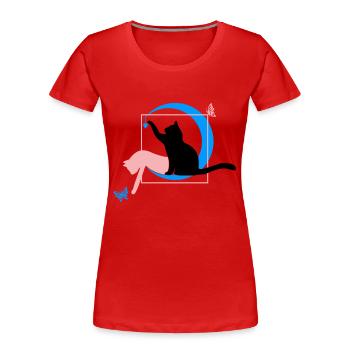 The cat Leonardo Da Vinci style with heart - Women's Premium Organic T-Shirt - red - Front - Mia (176cm)