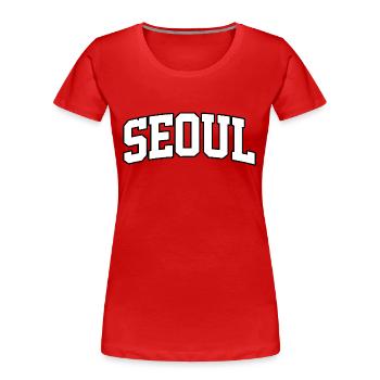 Logo Seoul : Design collégial au style coréen - T-shirt bio Premium Femme - rouge - Devant - Mia (176cm)