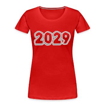 Né en 2029 - T-shirt bio Premium Femme - rouge - Devant - Mia (176cm)