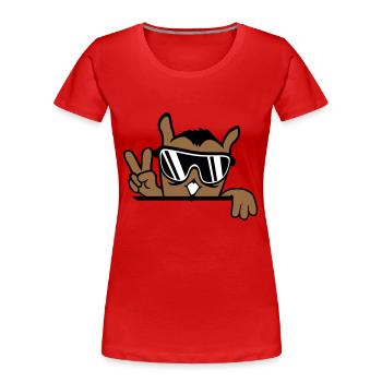 Cool Owl Peace Hand Sign Victory Sunglasses - Women's Premium Organic T-Shirt - red - Front - Mia (176cm)
