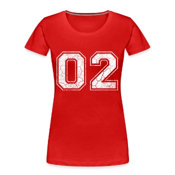 02 in white in the used look - Women's Premium Organic T-Shirt - red - Front - Mia (176cm)