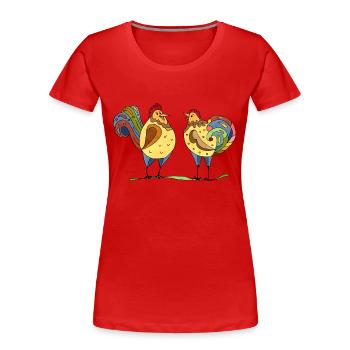 Rooster and hen - Women's Premium Organic T-Shirt - red - Front - Mia (176cm)