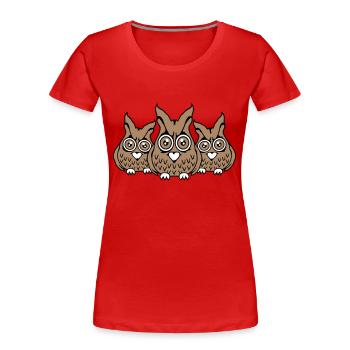 3 Eulen Freunde gucken gruselig große Horror Augen - Frauen Premium Bio T-Shirt - Rot - Vorne - Mia (176cm)
