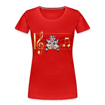 Die musikalische Kuh, golden in Noten - Frauen Premium Bio T-Shirt - Rot - Vorne - Mia (176cm)