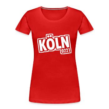 Cologne - 0221 - Ville de la cathédrale - Rhin - Cathédrale de Cologne - T-shirt bio Premium Femme - rouge - Devant - Mia (176cm)