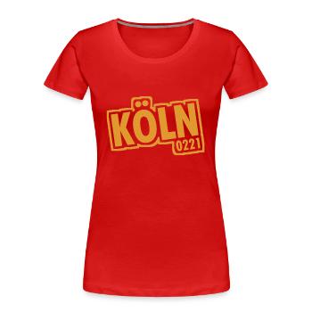 Cologne - 0221 - Ville de la cathédrale - Rhin - Cathédrale de Cologne - T-shirt bio Premium Femme - rouge - Devant - Mia (176cm)