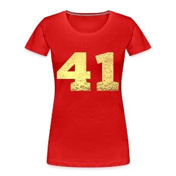 Numéro 41 paillettes doré - 41e anniversaire - T-shirt bio Premium Femme - rouge - Devant - Mia (176cm)