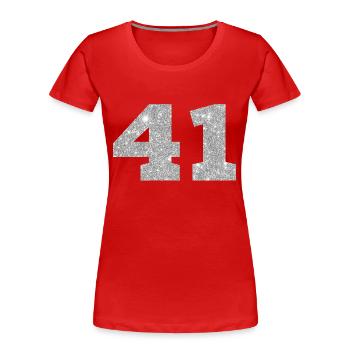 Numéro 41 paillettes argenté - 41e anniversaire - T-shirt bio Premium Femme - rouge - Devant - Mia (176cm)